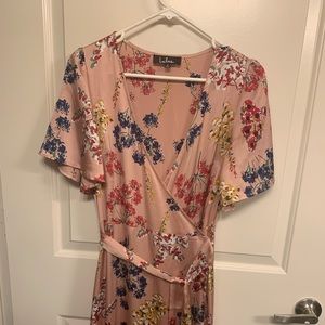 Mauve Floral Print Wrap Maxi Dress